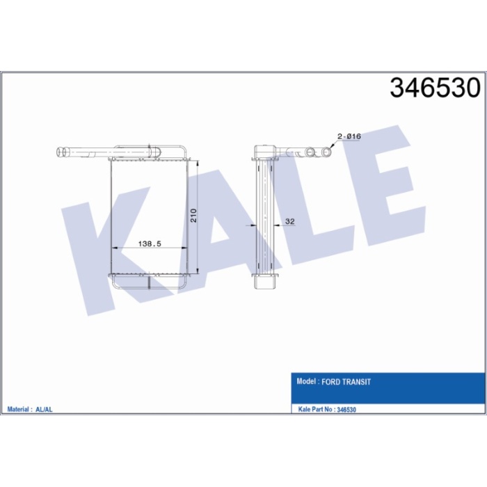 KALORIFER RADYATÖRÜ BRAZING FORD TRANSIT  1.6-2.0-2.5D 85-92 - KL346530