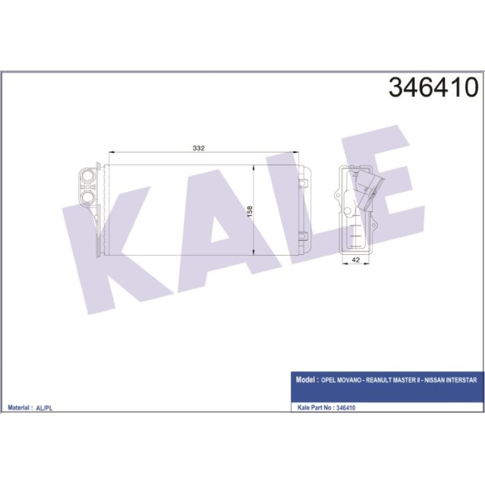 KALORIFER RADYATÖRÜ MEKANIK OPEL MOVANO - REANULT MASTER II - NISSAN INTERSTAR - KL346410