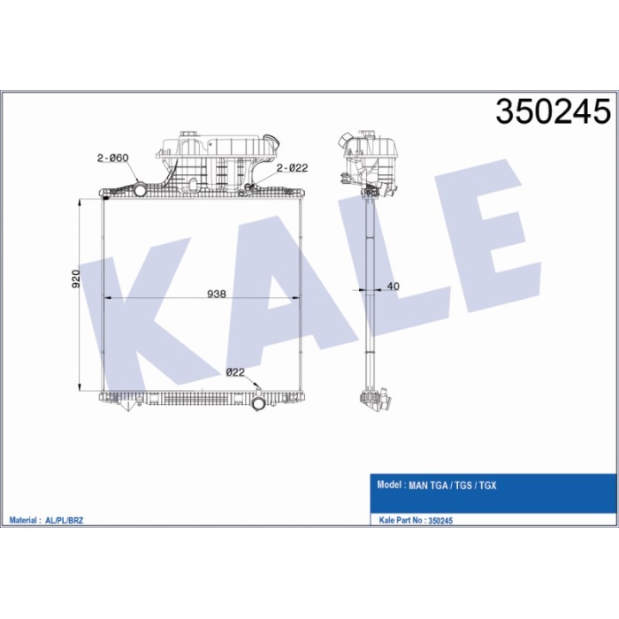 RADYATÖR MAN TGA -TGS -TGX ÇERÇEVESIZ MT - KL350245