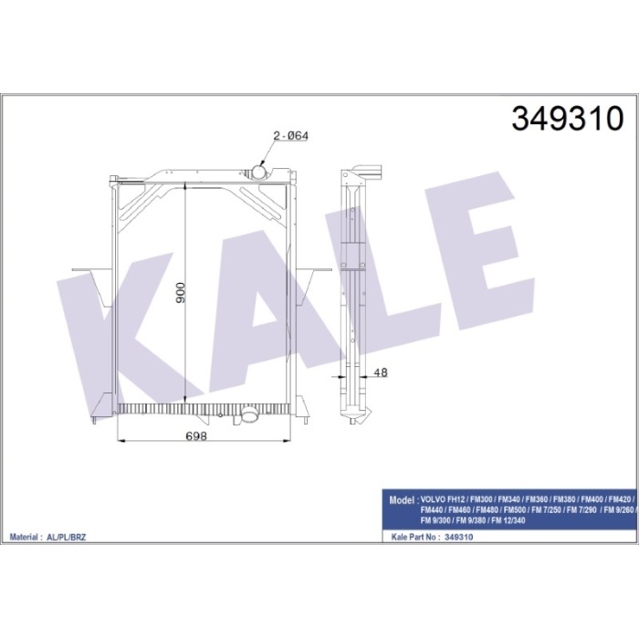 RADYATÖR ÇERÇEVELI MT VOLVO FH12 -FM300 -FM340 -FM360 -FM380 -FM400 -FM420 -FM440 - KL349310