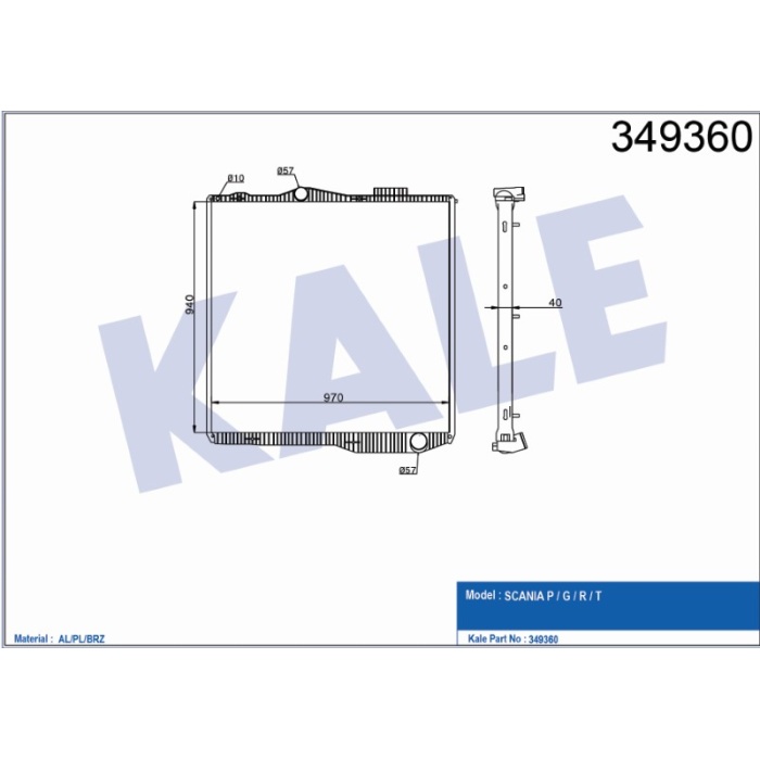 RADYATÖR SCANIA P -G -R -T ÇERÇEVESIZ MT - KL349360