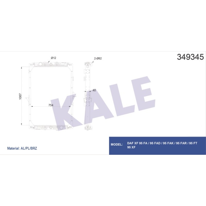 RADYATÖR DAF XF 95 FA -95 FAD -95 FAK -95 FAR -95 FT -95 XF ÇERÇEVELI MT - KL349345