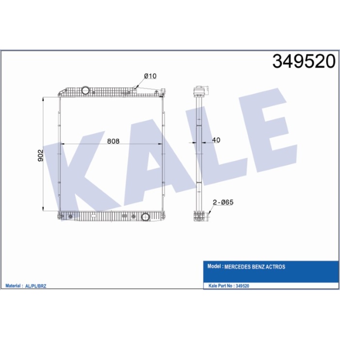 RADYATÖR MERCEDES BENZ ACTROS ÇERÇEVESIZ AT - KL349520