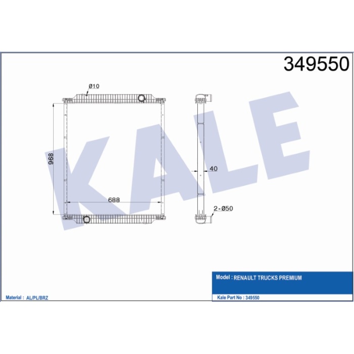 RADYATÖR RENAULT TRUCKS PREMIUM ÇERÇEVESIZ MT - KL349550