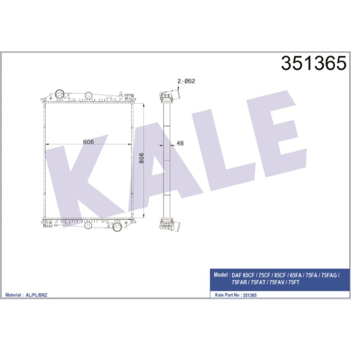 RADYATÖR DAF 65CF -75CF -85CF -65FA -75FA -75FAG -75FAR -75FAR -75FAT -75FAV -75FT RADYATÖR - KL351365