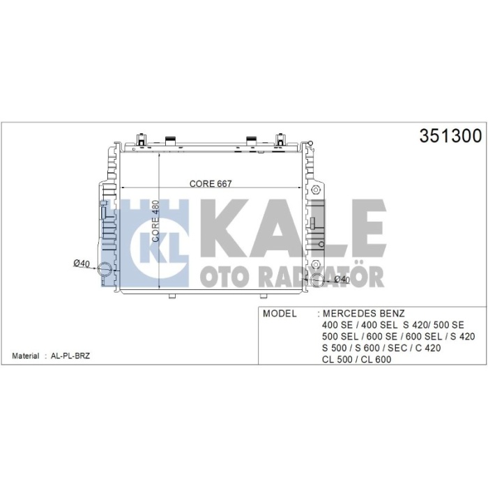 RADYATÖR MERCEDES 400 SE 667X468X32 AL-PL-BRZ - KL351300
