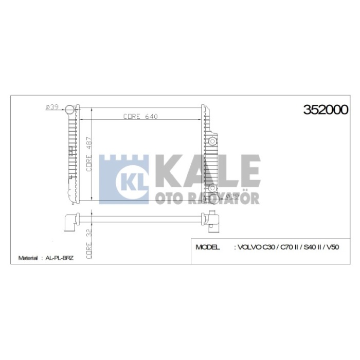 RADYATÖR MERCEDES E 200 E 220 641 X 488 X 32 AL-PL-BRZ - KL352000