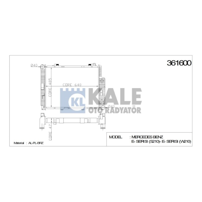 RADYATÖR MERCEDES E-SERISI S210 E-SERISI W210 641X488X32 AL-PL-BRZ - KL361600