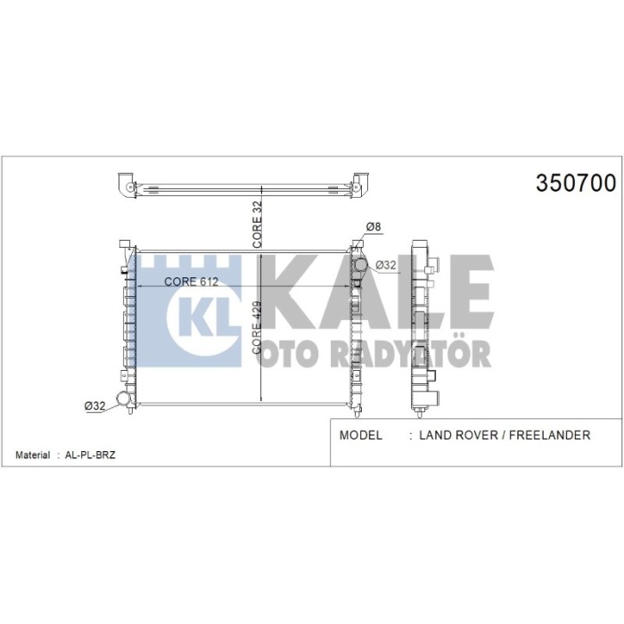 RADYATÖR LAND ROVER FREELANDER 612X428X32 AL-PL-BRZ - KL350700