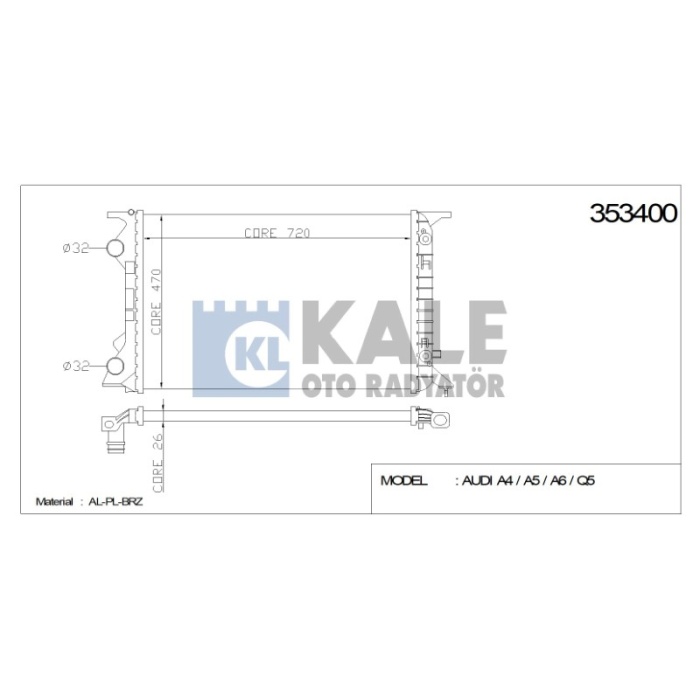 RADYATÖR AUDI A4 A5 A6 Q5 720-468-26 AL-PL-BRZ - KL353400