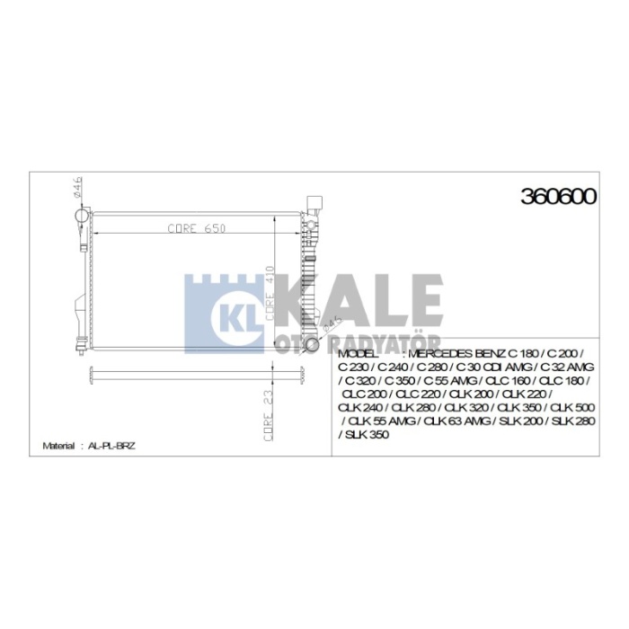 RADYATÖR MERCEDES C 650-408-32 AL-PL-BRZ - KL360600