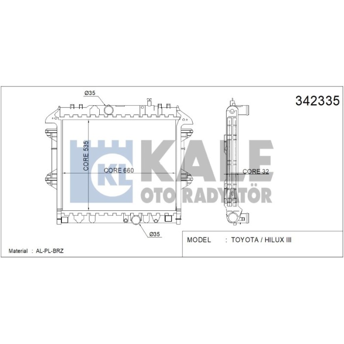 RADYATÖR TOYOTA HILUX III PICKUP 05+ 2.5 D-4D - 3.0 D-4D - 4WD A  AL-PL-BRZ - KL342335