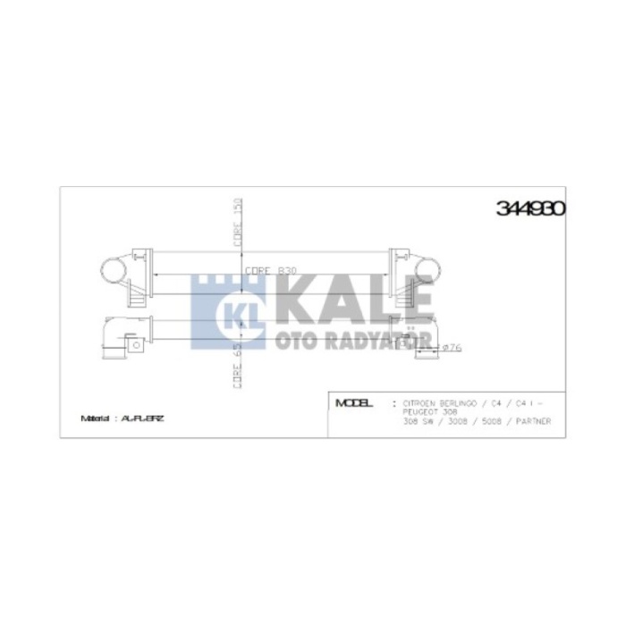 TURBO RADYATÖRÜ INTERCOOLER FORD FOCUS II-III - MONDEO IV - S-MAX - VOLVO S80 II - V70 III - KL344930