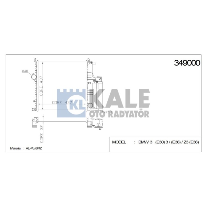 RADYATÖR BMW 3 E30 3 E36 Z3 E36 438X438X34 AL-PL-BRZ - KL349000