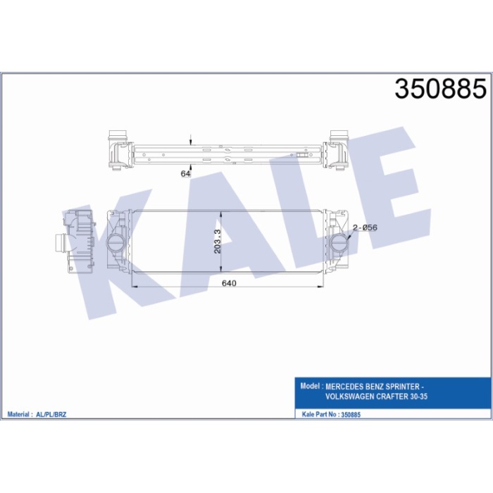 TURBO RADYATÖRÜ INTERCOOLER AL-PL-BRZ MERCEDES SPRINTER - VW CRAFTER 30-35 - KL350885