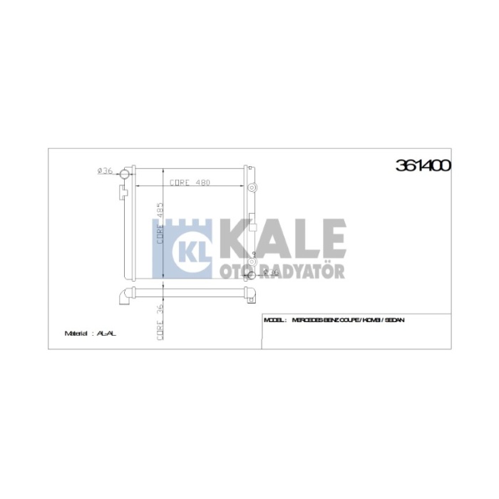 RADYATÖR MERCEDES COUPE KOMBI S124 SEDAN W124 488X488X36 AL-PL-BRZ - KL361400