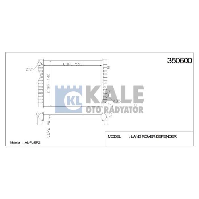 RADYATÖR LAND ROVER DEFENDER 553X439X40 AL-PL-BRZ - KL350600
