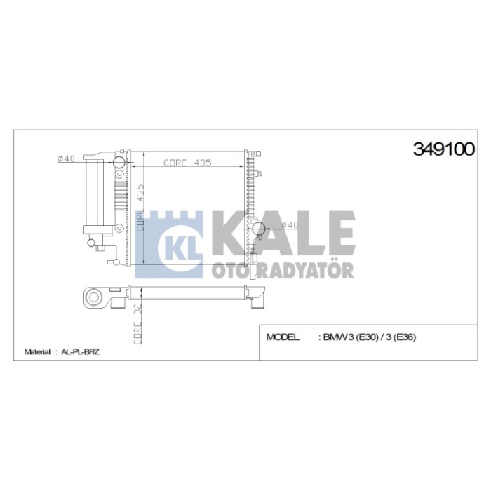 RADYATÖR BMW 3 E30 3 E36 438X438X34 AL-PL-BRZ - KL349100