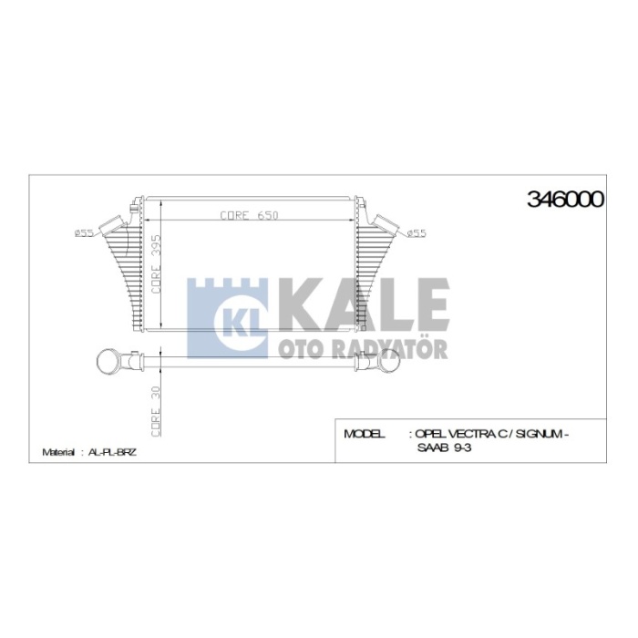 TURBO RADYATÖRÜ INTERCOOLER OPEL VECTRA C SIGNUM 650X397.4X20 AL-PL-BRZ - KL346000
