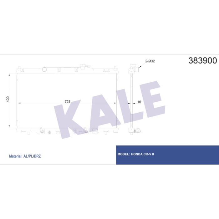 RADYATÖR HONDA CR-V II 400X728X16 AL-PL-BRZ - KL383900