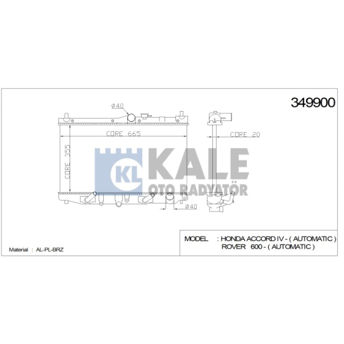 RADYATÖR HONDA ACCORD IV -  AUTOMATIC  350X668X16 AL-PL-BRZ - KL349900