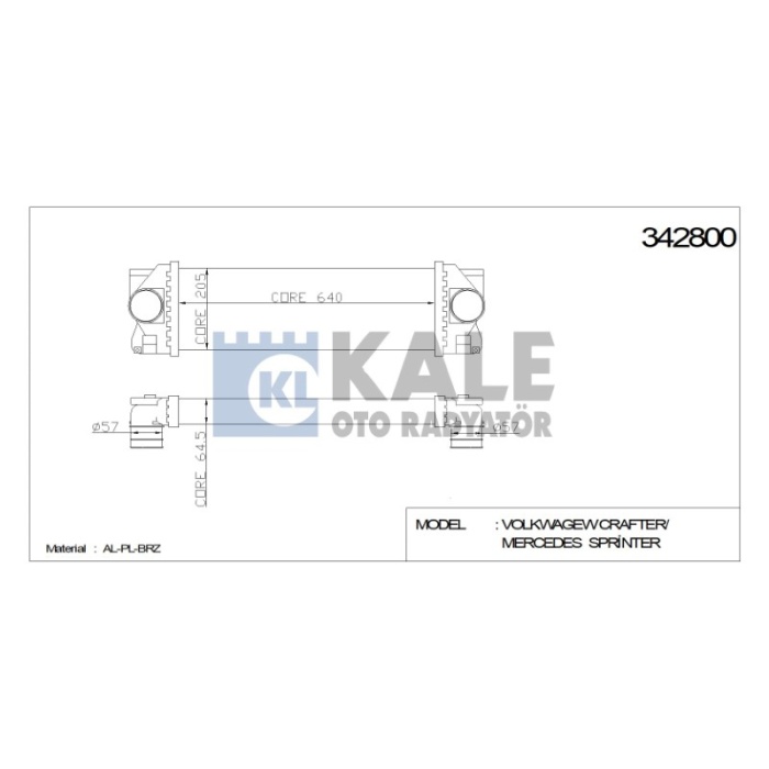 TURBO RADYATÖRÜ INTERCOOLER VW CRAFTER 640X202X64 AL-PL-BRZ - KL342800