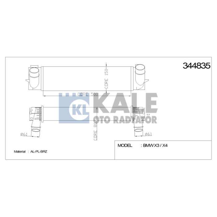 TURBO RADYATÖRÜ INTERCOOLER BMW X3 - X4 AL-PL-BRZ - KL344835