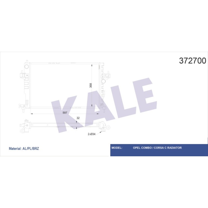 RADYATÖR OPEL COMBO CORSA C 598-369-32 AL-PL-BRZ - KL372700