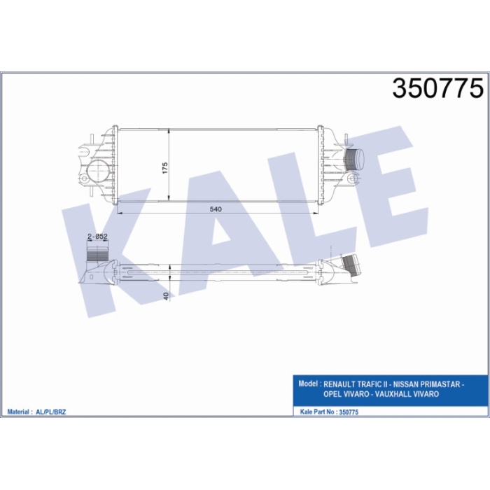 TURBO RADYATÖRÜ INTERCOOLER AL-PL-BRZ RENAULT TRAFIC II - NISSAN PRIMASTAR - OPEL VIVARO - KL350775