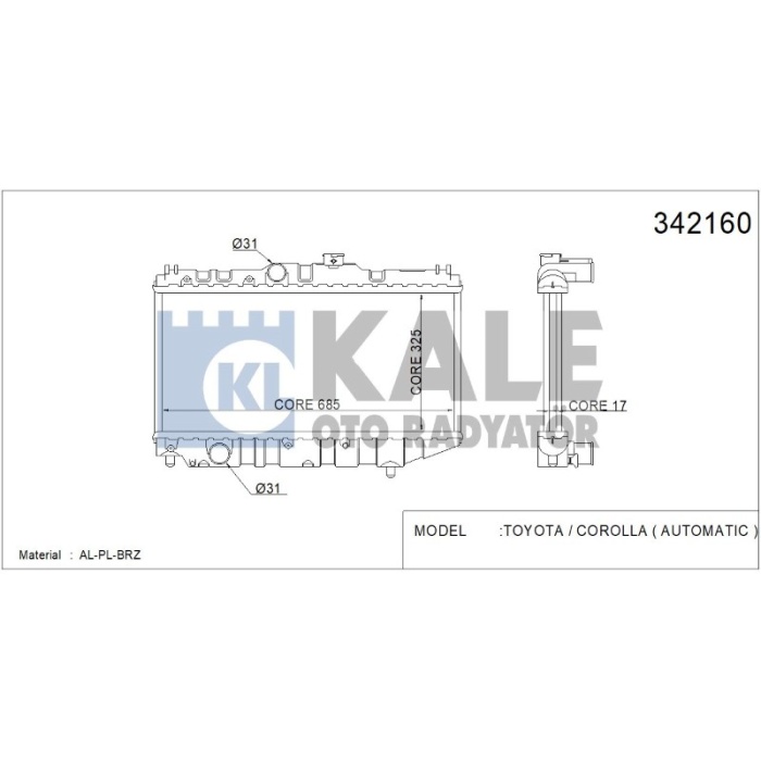 RADYATÖR TOYOTA COROLLA  AT  87-89 1.6 - 1.3 M-A  AL-PL-BRZ - KL342160