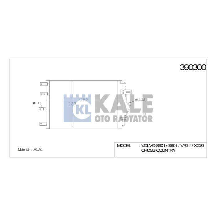 KLIMA RADYATÖRÜ VOLVO S60 I S80 I V70 II XC70 CROSS COUNTRY 659X418X20 AL-AL - KL390300