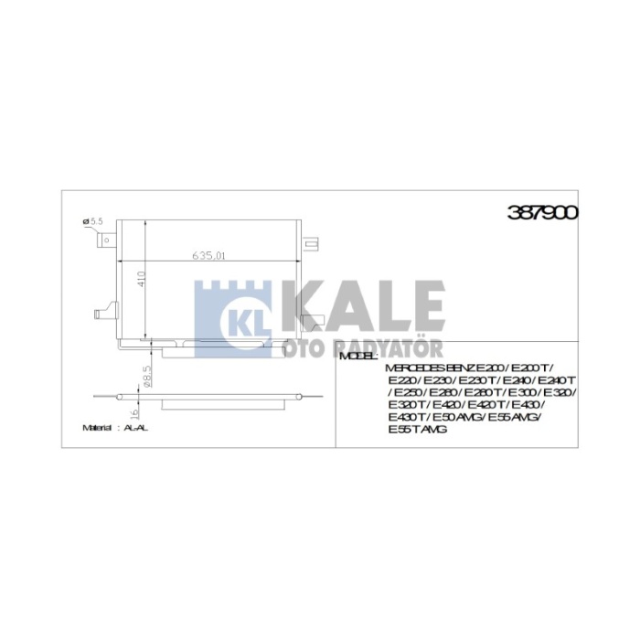 KLIMA RADYATÖRÜ MERCEDES A 150 618X408X16 AL-AL - KL387900