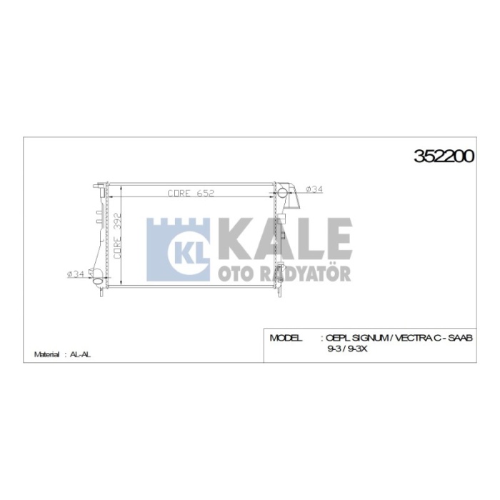 RADYATÖR OPEL SIGNUM VECTRA C 650X415X23 AL-PL-BRZ - KL352200