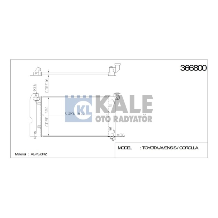 RADYATÖR TOYOTA AVENSIS COROLLA OTOMOTIK VITES 600-436-16 AL-PL-BRZ - KL366800