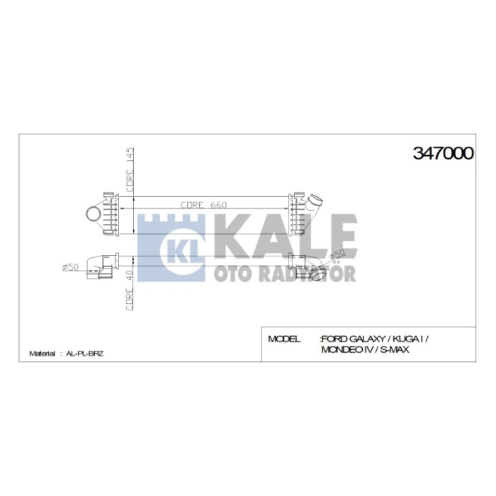 TURBO RADYATÖRÜ INTERCOOLER FORD MONDEO IV S-MAX KUGA I VOLVO S60 II S80 II V60 V70 658X148X40 - KL347000