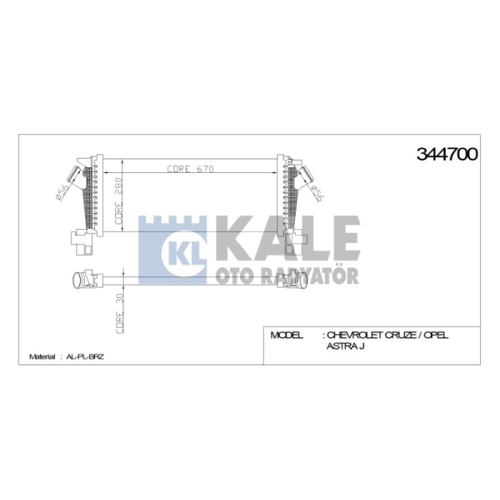 TURBO RADYATÖRÜ INTERCOOLER OPEL ASTRA J ASTRA J GTC ZAFIRA TOURER C 665X280X30 AL-PL-BRZ - KL344700