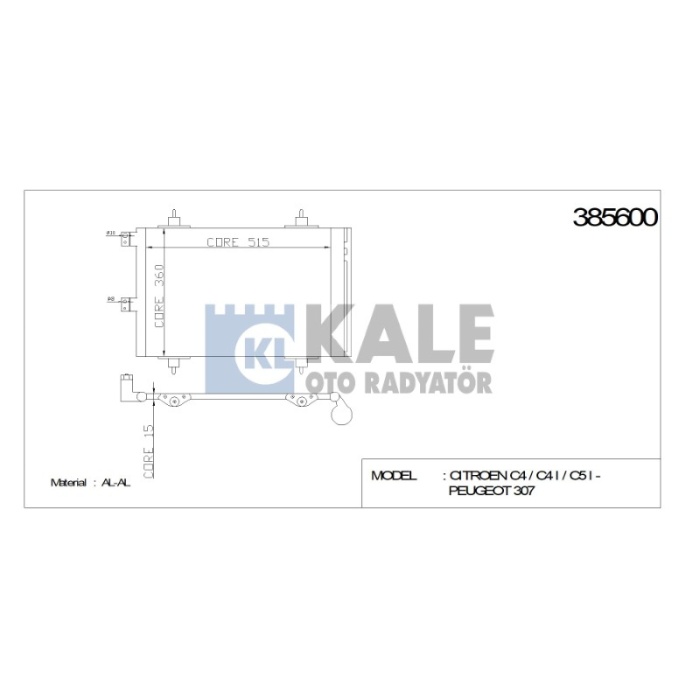 KLIMA RADYATÖRÜ PEUGEOT 307 540X358X16 AL-AL - KL385600