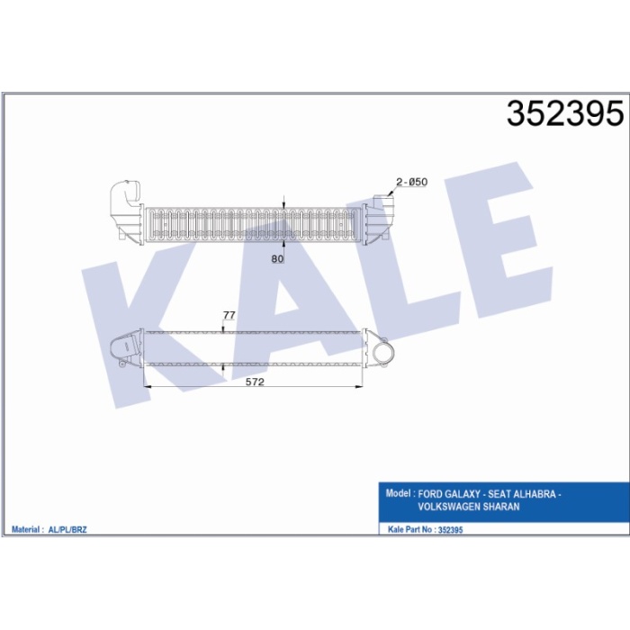 TURBO RADYATÖRÜ INTERCOOLER FORD GALAXY - SEAT ALHABRA - VW SHARAN 1.9 TDI 00=-03 - KL352395