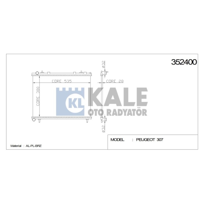 RADYATÖR PEUGEOT 307 378X538X28 AL-PL - KL352400