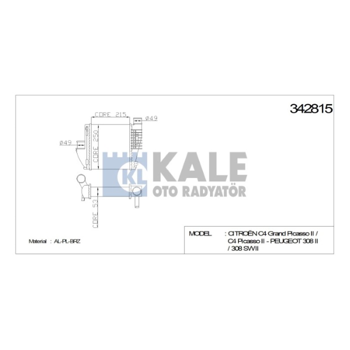 TURBO RADYATÖRÜ INTERCOOLER CITROEN C4 PICASSO I- II 13+ PEUGEOT 308 II 1.6 VTI-HDI-2.0 BLUE HDI - KL342815