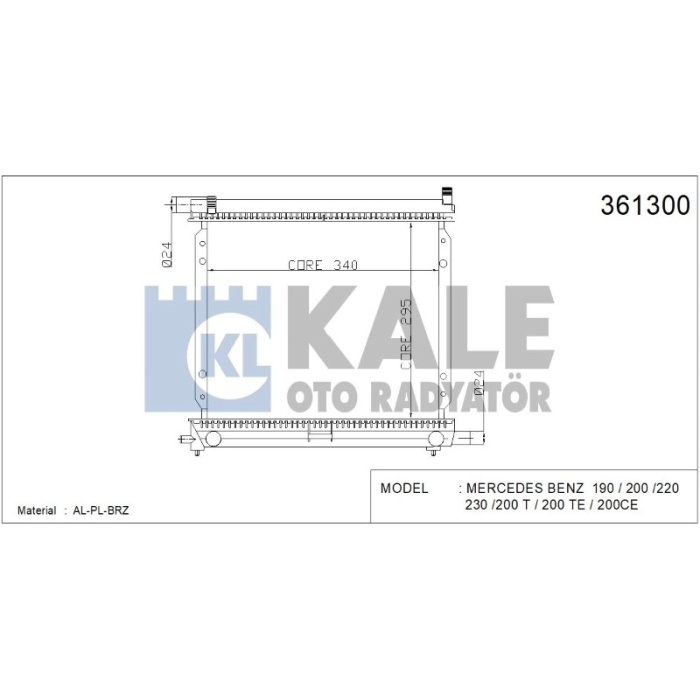 RADYATÖR MERCEDES 190 200 220 230 200 T 200 TE 200CE 295-338-40 AL-PL-BRZ - KL361300