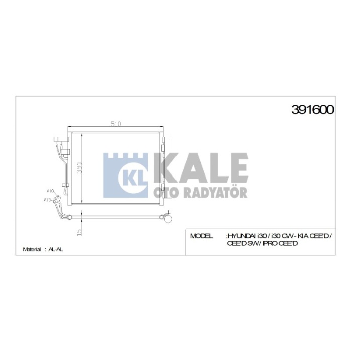 KLIMA RADYATÖRÜ HYUNDAI I30 I30 CW 512-391-16 AL-AL - KL391600