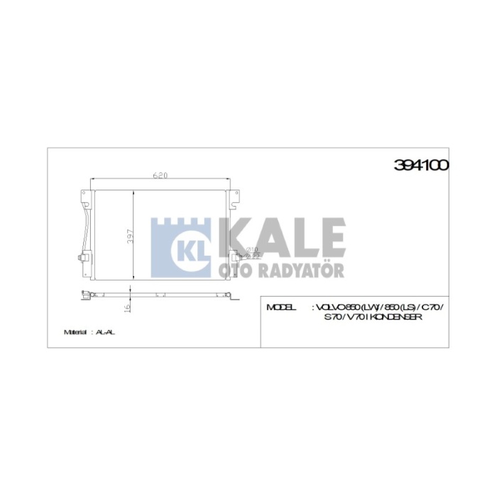 KLIMA RADYATÖRÜ VOLVO 850 LW 850 LS C 70 S 70 V 70 I 620-400-16 AL-AL - KL394100