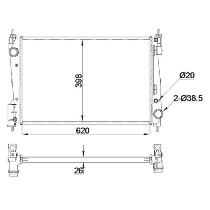 BRAZING RADYATÖR 26 MM FIAT GRANDE PUNTO PUNTO PUNTO EVO - OPEL CORSA D - VAUXHALL CORSA MK III - KL355625