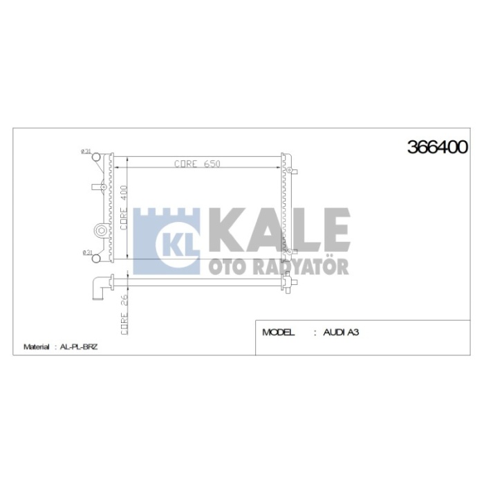 RADYATÖR AUDI A3 650X415X24 AL-PL-BRZ - KL366400