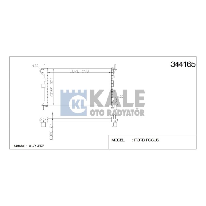 RADYATÖR FORD FOCUS 1.6 16V - 2.0 16V A AC+-- 1998-2004  AL-PL-BRZ OTOM. ŞANZ. - KL344165