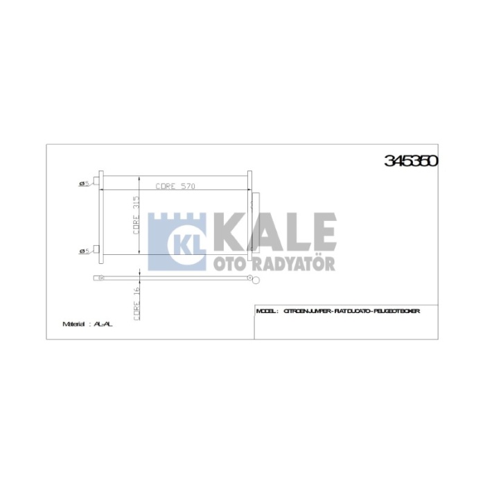 KLIMA RADYATÖRÜ CITROEN JUMPER - FIAT DUCATO - PEUGEOT BOXER AL-AL - KL345350