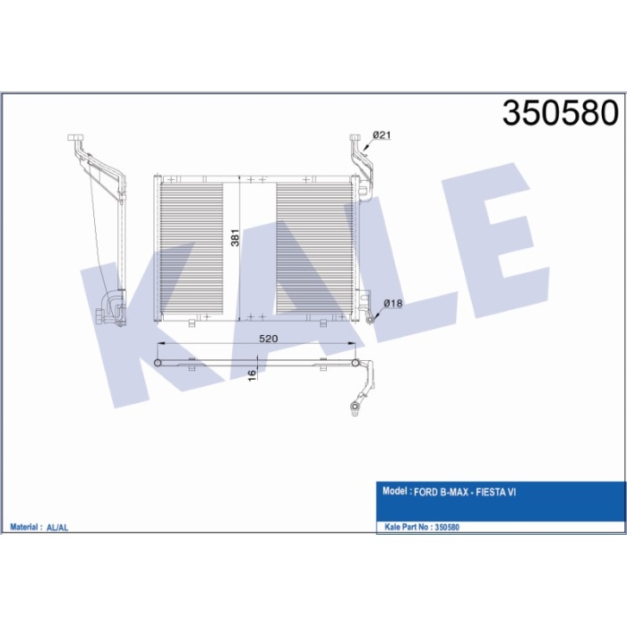 KLIMA RADYATÖRÜ  FORD B-MAX FIESTA VI TRANSIT TOURNEO COURIER KURUTUCUSUZ - KL350580