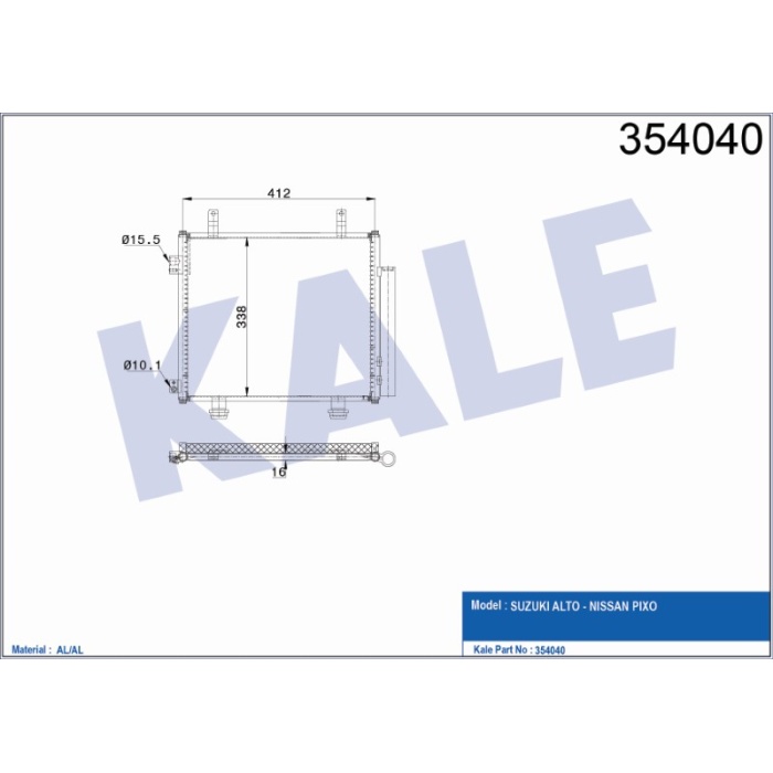 KLIMA RADYATÖRÜ  SUZUKI ALTO - NISSAN PIXO KONDENSER AL-AL - KL354040