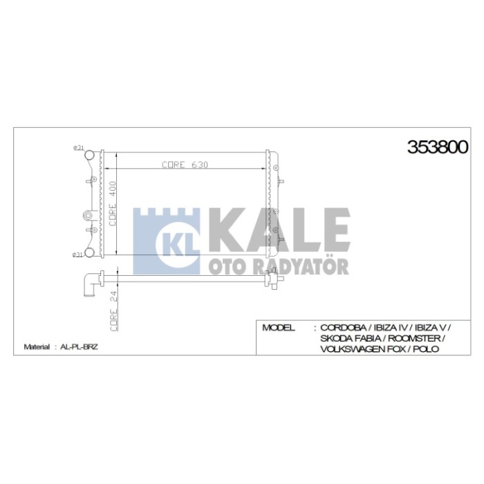 RADYATÖR VW FOX POLO 630-398-22 AL-PL-BRZ - KL353800